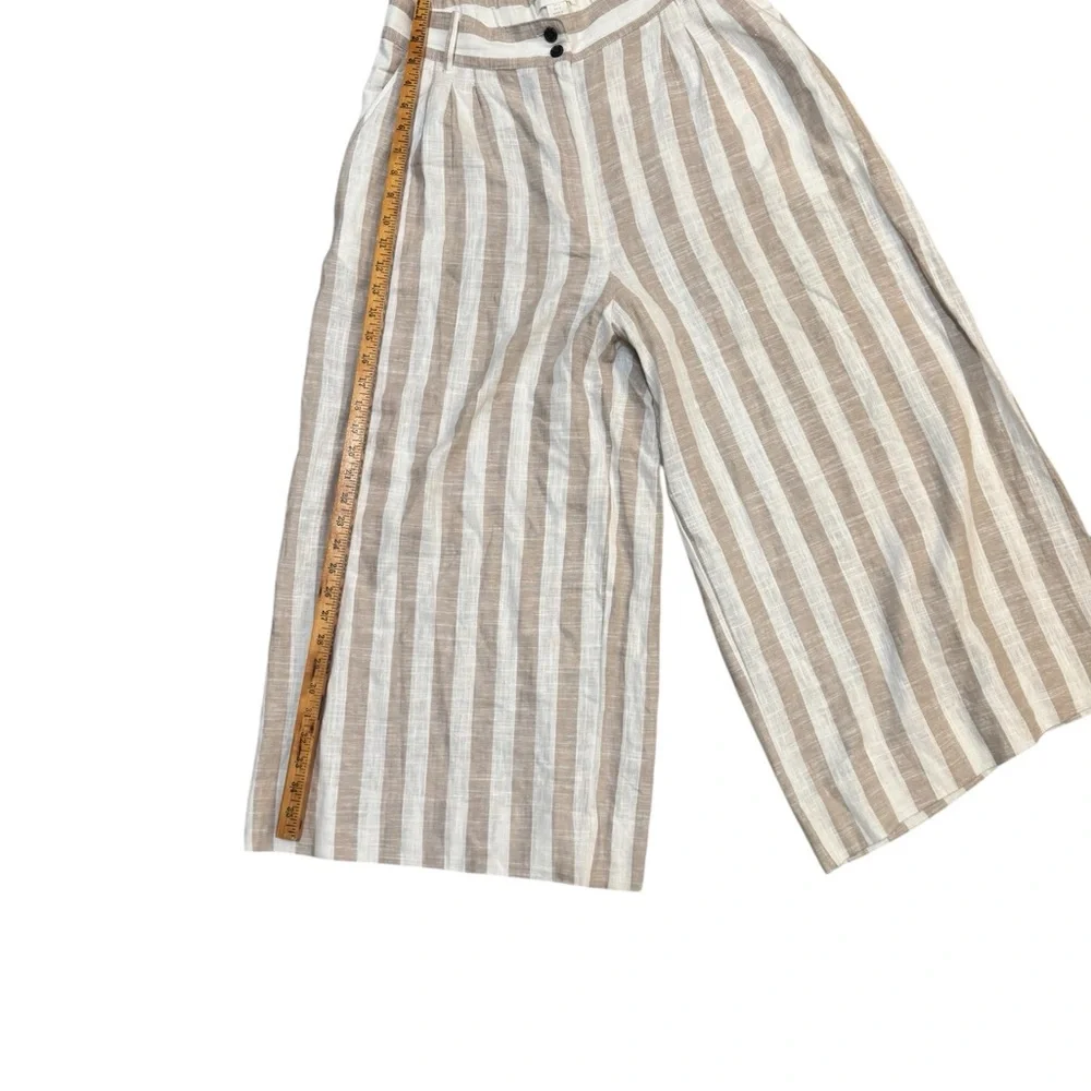 H&M Wide Leg Pants Size 12 Linen Blend NWOT Beige Stripe High Rise